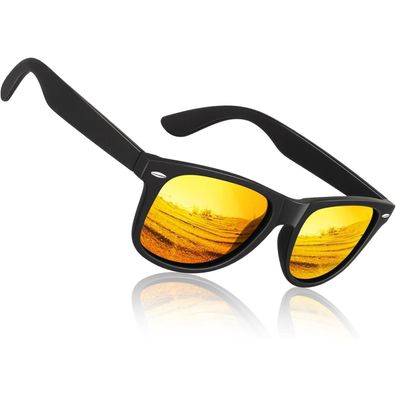 Sonnenbrille Herren Schwarz Rahmen Verspiegelte Orange Linse