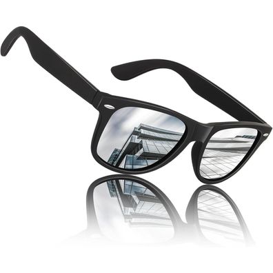 Sonnenbrille Polarisiert UV Schwarz Rahmen Verspiegelte Silber Linse