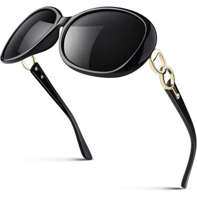 Sonnenbrille Damen Polarisiert Oversize 1.1 Schwarz Rahmen Grau Linse