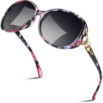 Sonnenbrille Damen Polarisiert Blumen Rahmen Grau Farbverlaufs Linse