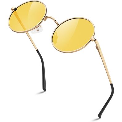Sonnenbrille Polarisiert Rund Herren UV Schutz Cat3 1 Gold Gelb