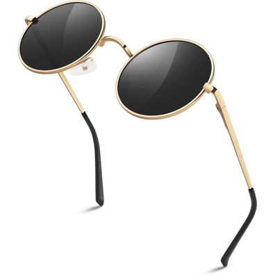 Sonnenbrille Herren polarisiert rund UV Schutz Cat3 CE 1 Gold Grau