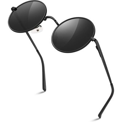 Sonnenbrille Polarisiert Retro Rund 70er UV Schutz Cat3 1 Schwarz Grau