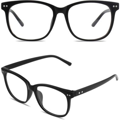 GQUEEN Hornbrille ohne Stärke, Nerdbrille mit großem Rahmen, UV400 Schutz, Matt