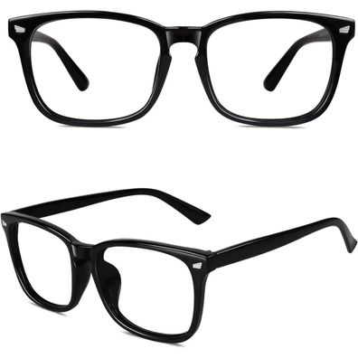 Hornbrille Nerdbrille Damen Herren UV400 Ohne 1 Glänzend Schwarz