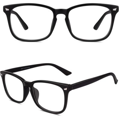 GQUEEN Hornbrille ohne Stärke, Nerdbrille für Damen und Herren, UV400 Schutz,