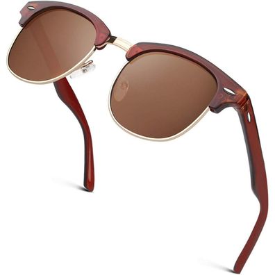 Sonnenbrille Halbrahmen Horn Polarisiert Herren Damen 1 Braun Braun
