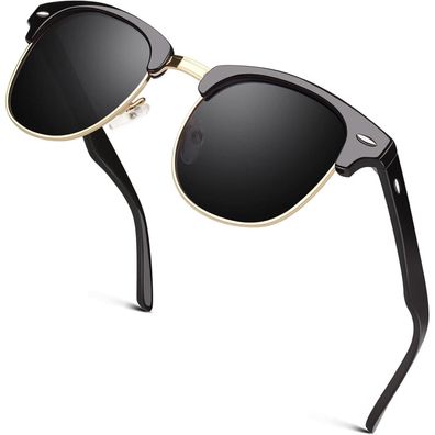 Sonnenbrille Halbrahmen Horngestell 1 Glänzend Schwarz Grau Gold Kante