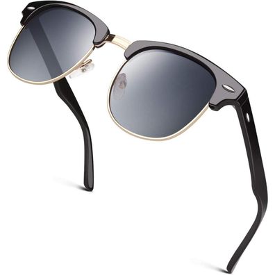 Sonnenbrille Halbrahmen Retro Polarisiert Herren 1 Gold Kante Grau