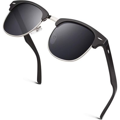GQUEEN Herren Damen Sonnenbrille Halbrahmen Retro Browline Gestell Matt Schwarz