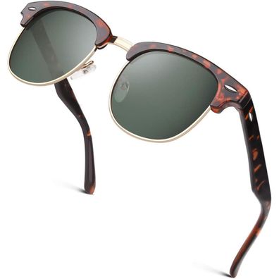 GQUEEN Herren Damen Sonnenbrille Retro Halbrahmen Gestell Schildkröte Grün,