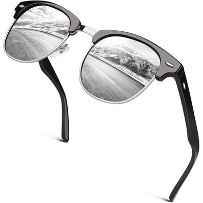 Sonnenbrille Horngestell Halbrahmen Polarisiert 1 Schwarz Silber