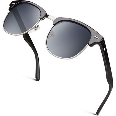 GQUEEN Herren Damen Sonnenbrille Halbrahmen Retro Gestell mit Silber Kante,