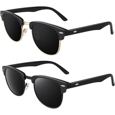 GQUEEN Herren Damen Retro Halbrahmen Sonnenbrille mit Horn Gestell, Polarisiert,