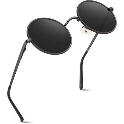 Sonnenbrille Polarisierte Retro Rund Herren Damen UV400 Grau Grau