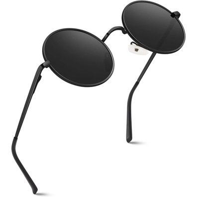 Sonnenbrille Polarisierte Retro Runde UV400 Herren Damen Schwarz Grau