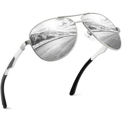 Pilotenbrille Herren Damen Silber Rahmen Silber Verspiegelte Linsen