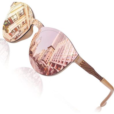 Sonnenbrille Damen Herren Verspiegelt Groß Rund UV400 Gold Rosa