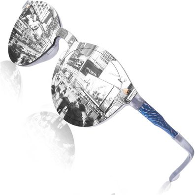 Sonnenbrille Damen Herren verspiegelt rund UV400 silber Silber Silber
