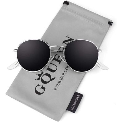 Sonnenbrille retro rund polarisierte UV400 Damen Herren Silber Grau