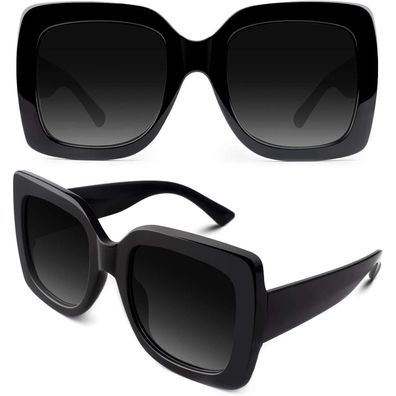 Sonnenbrille Damen Übergroße Retro 1.1 Schwarz Rahmen Grau Linse