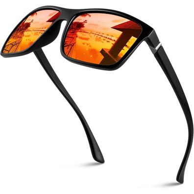 Sonnenbrille 1.1 Matt Schwarz Rahmen Grau Scharnieren Rot Linsen