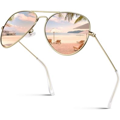 Pilotenbrille Herren Damen polarisierte 58mm Gold Rosa 58 Millimeter