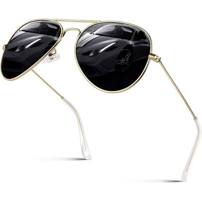 Pilotenbrille Herren Damen Polarisierte 58mm Gold Grau 58 Millimeter