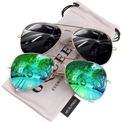 Pilotenbrille Herren Damen 62mm Gold Grau & Gold Grün 62 Millimeter