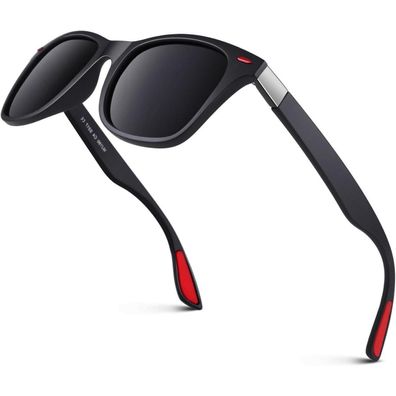 Sonnenbrille Herren Damen Polarisierte Rechteck UV Matt Schwarz Grau
