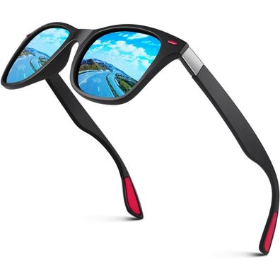 Sonnenbrille Herren Damen Polarisierte Rechteck UV Matt Schwarz Blau