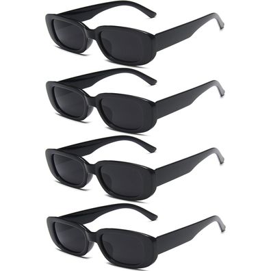 Sonnenbrille Rechteck Damen Retro 90er Vintage Quadrat 4 Pack Black