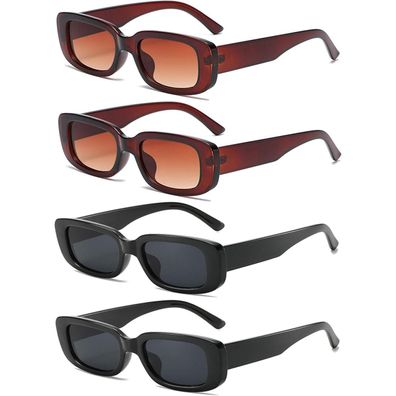 Sonnenbrille Damen rechteckig retro 90er vintage 4 2 Schwarz+2 Braun