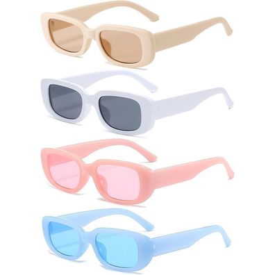 Sonnenbrille Damen Rechteckig Retro 90er Vintage 4er 4 Pack Mix F