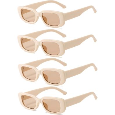 Sonnenbrille Damen Rechteckig Retro 90er Vintage Set 4 Beige