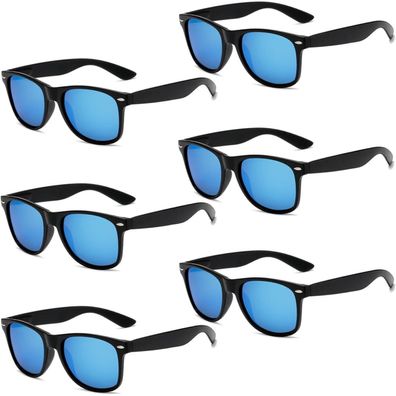 Sonnenbrille 6er Set Neon Vintage Party Herren Damen Mirror Blue