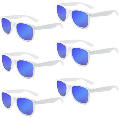 Sonnenbrillen 6er Set Neon Vintage Party Herren Damen White-blue Lens