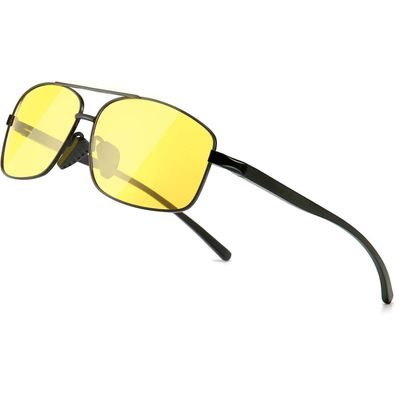 Sonnenbrille Rechteckig Herren Schwarzer Rahmen Gelbe Nachtgläser