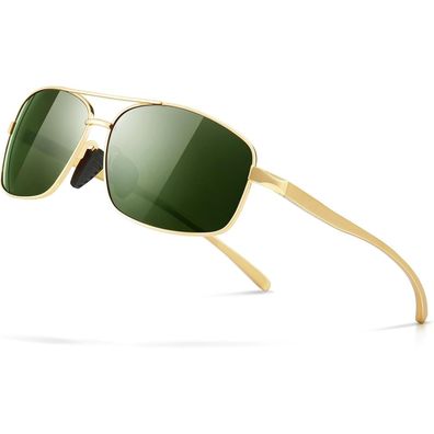 Sonnenbrille Herren Polarisierte UV400 Gold Rahmen Dunkelgrün Linse