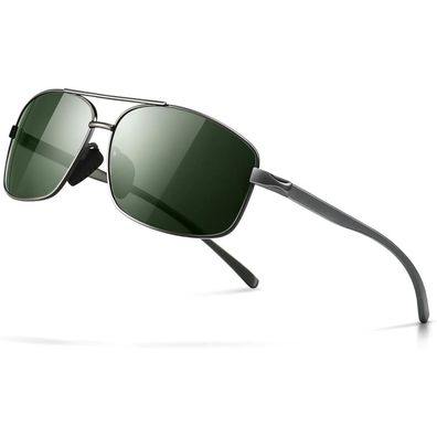 Sonnenbrille Herren Polarisiert UV400 Gunmetal Rahmen Dunkelgrün Linse