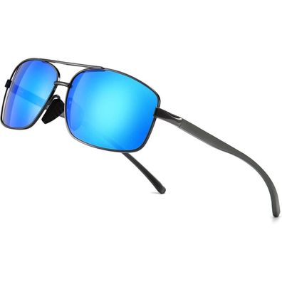 Sonnenbrille Herren polarisiert Gunmetal Rahmen Blau Verspiegelt Linse