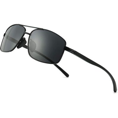 Sonnenbrille Herren Rechteckig Polarisierte Schwarz Rahmen Graue Linse