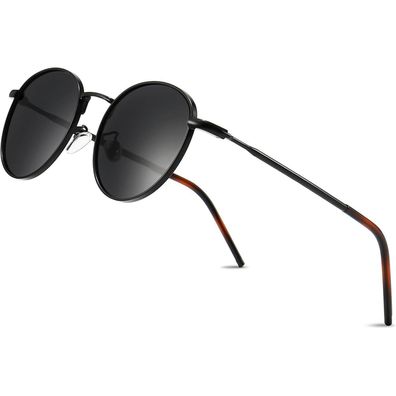 Sonnenbrille Rund Polarisierte Monture Noire Verres Gris Polarisés