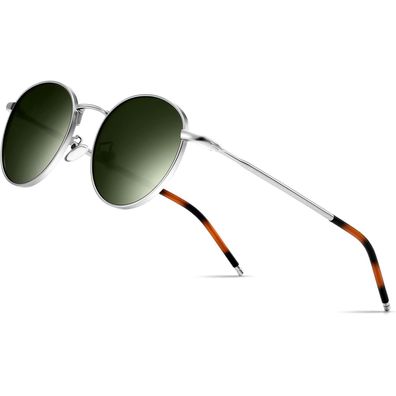 Sonnenbrille rund vintage retro Silber Rahmen Polarisierte Grüne Linse