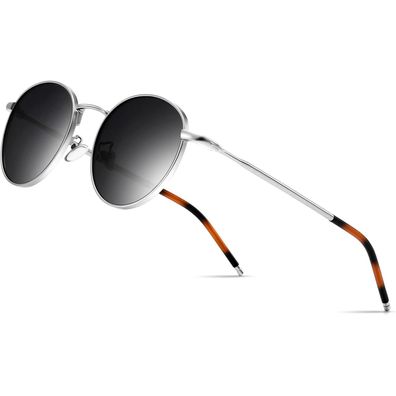 Sonnenbrille rund retro Silberrahmen Polarisierte Graue Linse