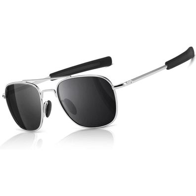 Sonnenbrille Herren Militärpilot polarisiert Silber Grau