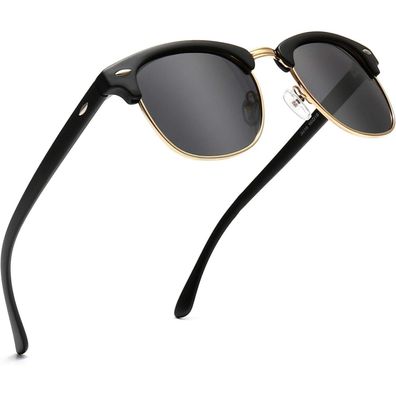 Sungait Retro Runde Halbrandlos Polarisierte Sonnenbrille UV-Schutz, Schwarzer