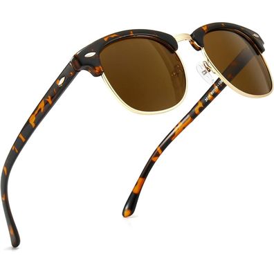Sungait Retro Runde Halbrandlose Polarisierte Sonnenbrille für Damen und Herren
