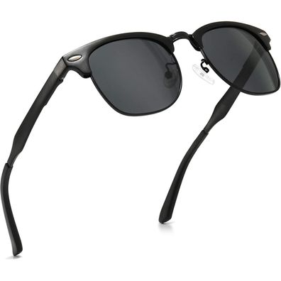 Sonnenbrille Polarisierte Halbrandlos UV Schwarz Rahmen Graue Linse