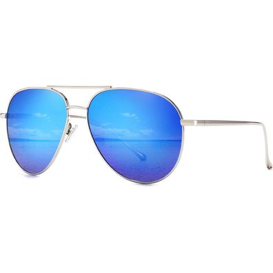 Sonnenbrille Silberrahmen Ozeanblaue Verspiegelt Linse 60 Millimeter